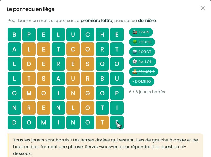 Les mots mêlés et leur phrase cachée